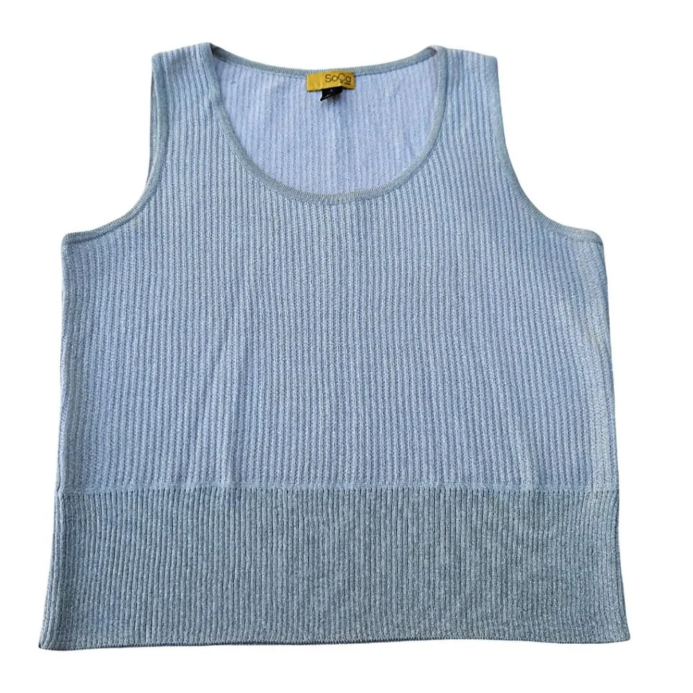 MeTaLLiC St John Santana Knit Tank Top WooL Blend Scoop Neck Ribbed Trim Quality
